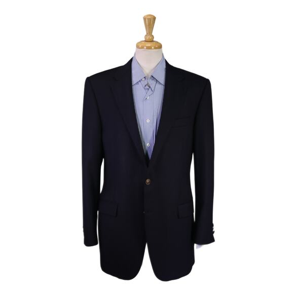 Hickey-Freeman Current Navy Blue Roman Coin Buttons Wool Blazer Jacket 40L - Picture 1 of 8